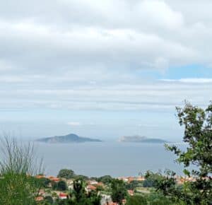 Views of the Atlantic Ocean and the Cies Islands from the Camino Portugues.