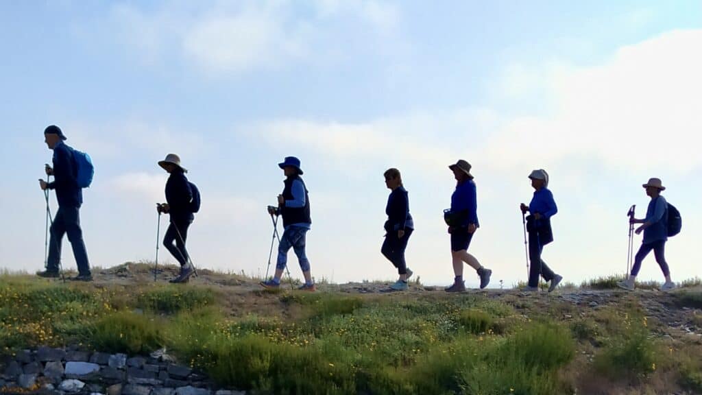 Pilgrims walking on the Camino de Santiago.