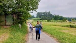 Pilgrims on the Camino Portugues trail to Padron.