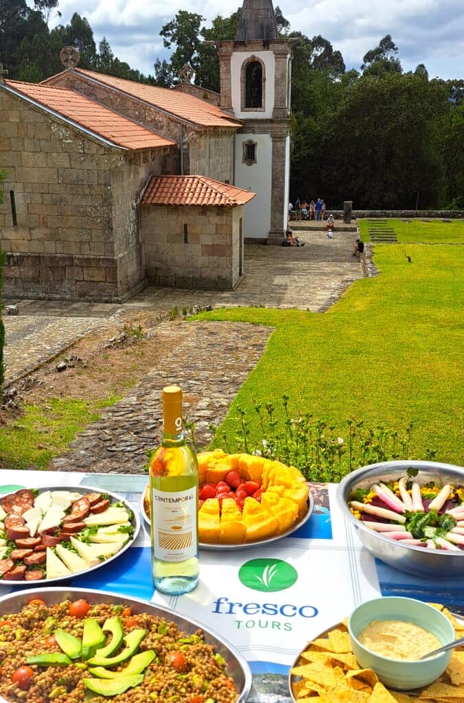 PIcnic lunch at the Church of San Pedro near Rubiaes.