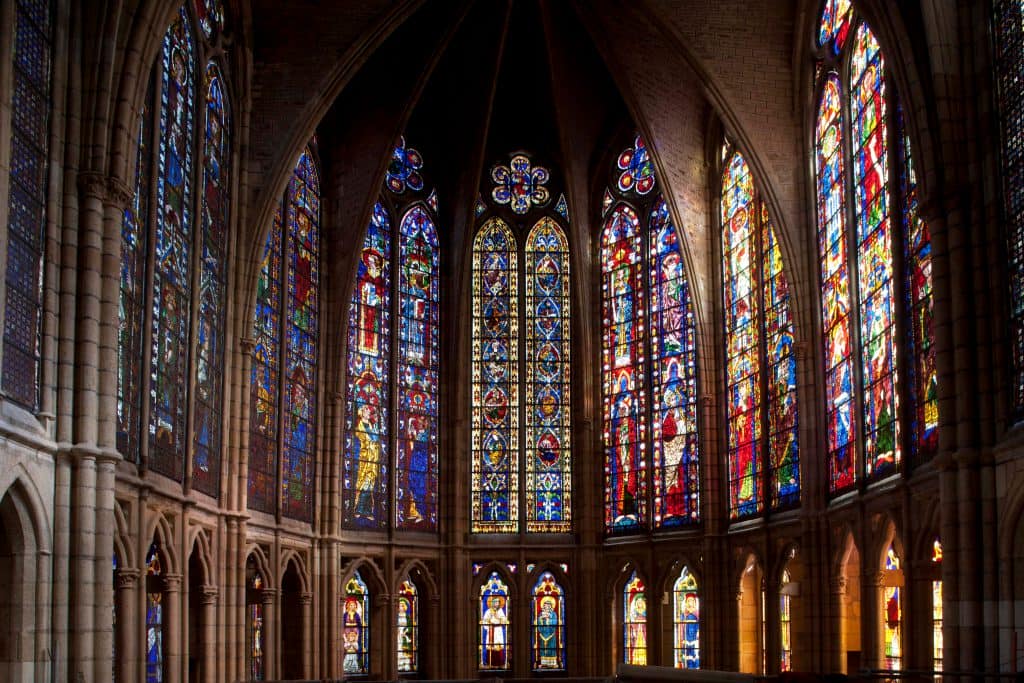 The stained glass windows at the cathedral in Leon.