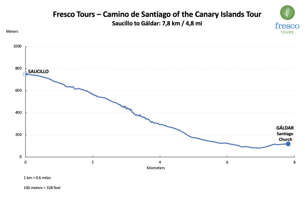 Elevation Profile for the Saucillo to Gáldar stage on the Camino de Santiago of the Canary Islands 