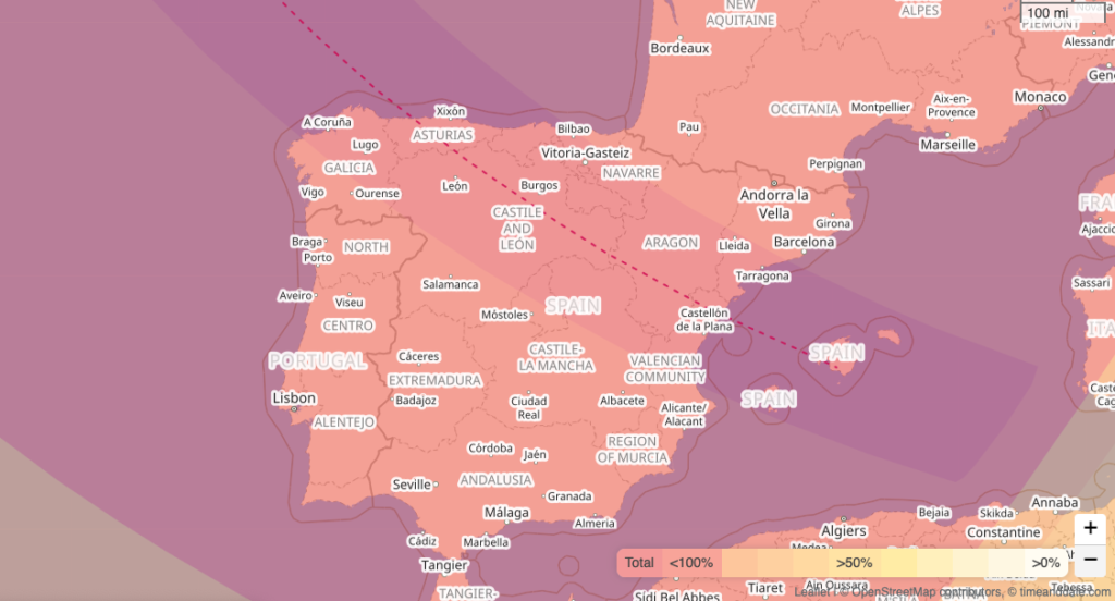 Total Solar Eclipse Spain Map