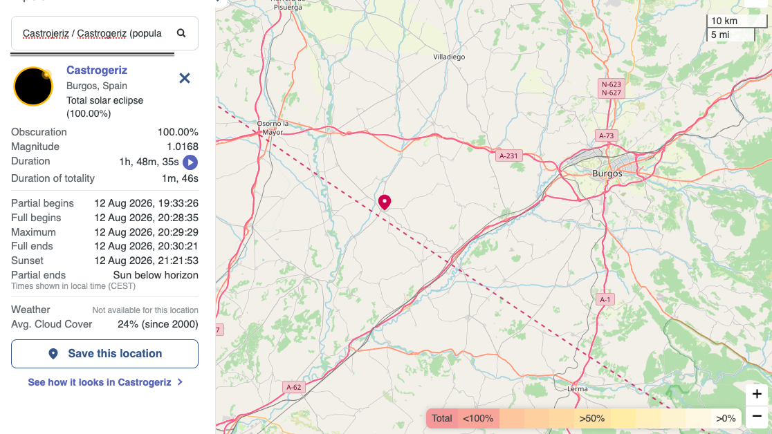 Total Solar Eclipse Castrojeriz Map